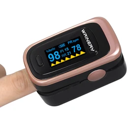 Oxygen Saturation Monitor, Wrinery Premium Pulse Oximeter Fingertip, Oxygen Monitor, O2 Saturation Monitor, OLED Portable Oximetry with Batteries, Lanyard (Rose gold-Royal black)