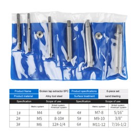 Tap Extractor 3/4 Flute Broken Head Screw Remover Stripped Tap Extractor Set Steel 3 Types 6 Pcs