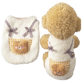 Cute Cat Apparel with Bow and Plaid Pocket Plush Dog Pullover Sweater Warm Soft Kitten Turtleneck for Indoor Cats and Small Medium Dogs (Yellow, XL (10-13lbs))