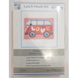LAPATAIN Latch Hook Kits DIY Crochet Yarn Kits,Carpet Embroidery Hook Rug Kit Needlework Sets Cushion for Kids or Adults Home Decor Bus 20x15inch(Love)