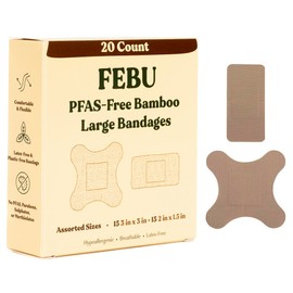 FEBU Eco-Friendly Large Bamboo Bandages | PFAS Free Bandages for Scrapes & Cuts | Flexible Fabric Bandage | Fully Compostable, Latex Free Bandage | 20 Count Large