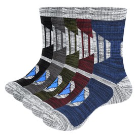 YUEDGE Men's Hiking Walking Socks Moisture Wicking Men's Socks Comfort Work Socks Padded Boot Socks Cushioned Crew Athletic Socks Thick Cotton Socks For Men Size 7.5-10.5, 5 Pairs