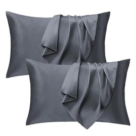 Seiwohl Satin Cushion Cover, 40 x 80 cm, Set of 2, Satin Pillowcase Cushion Cover for Hair and Skin, Similar to Silk, Dark Grey