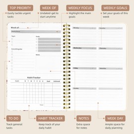 Stanoha Weekly Planner Undated - 52 Weeks To Do List Notebook A5 for Work: Weekly Task, Habit Tracker Journal, Goal Setting, Agenda Sprial Bound Organizer Book Women Cute Stylish Design, Red Butterfly