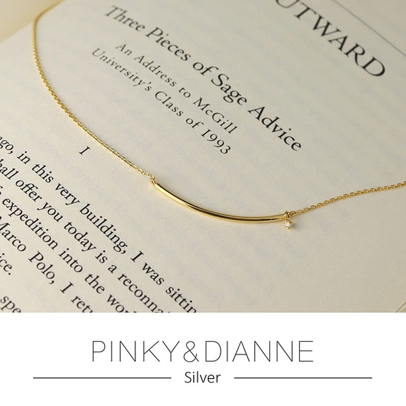 Pinky & Diane Women's Gold Color Bar Necklace, 925 Silver,