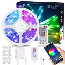 15.5M/50.8ft Bluetooth LED Strip Light, LUXONIC Smart RGB LED Light Strip with Bluetooth APP Control, Music Sync Flexible RGB Color Changing LED Light with 40-Key IR Remote for Home Decoration