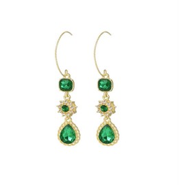 Green Earrings for Women Gold Chandelier Dangle Rhinestone Crystal Statement Womens Earrings Trendy Teardrop Emerald Dainty Sparkly Jewelry, Large, Brass, No Gemstone