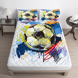 BSNTHO Football Waterproof Mattress Pads Set Graffiti Football Printed Twin Size Bedding,Super Soft Breathable Waterproof Mattress Pad Cover Deep Pocket Fits Up to 16" Mattress 3 Piece
