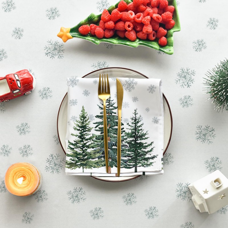Artoid Mode Snowflakes Pine Trees Christmas Table Cloth, Rectangular 140x180