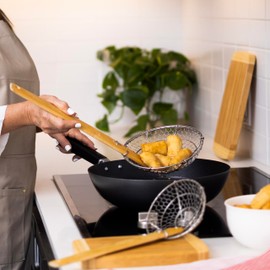 Joyce Chen Kitchen Spider Strainer Stainless Steel 7-Inch Wire Basket with Heat-Resistant Bamboo Handle