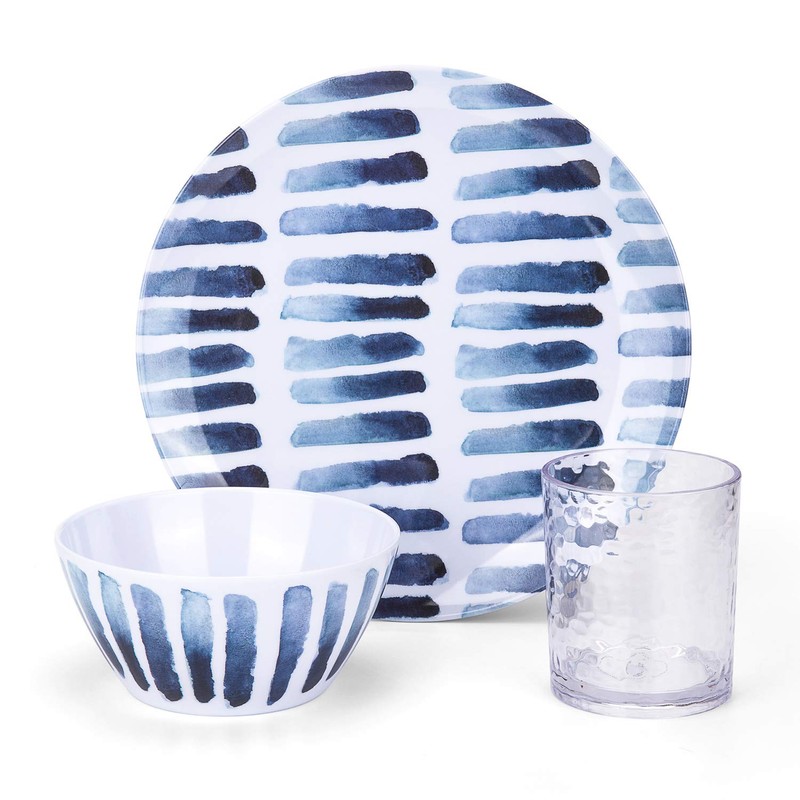 KX-WARE Blue Stripe Melamine Plates, 10.5-inch Dinner Plates set of
