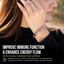 MagnetRX® Women’s Pure Copper Magnetic Bracelet - Ultra Strength Magnetic Copper Bracelet - Adjustable Length with Sizing Tool (Copper Clover)