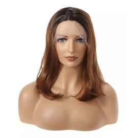 Sourcing Map Natural Peluca Lacio Bob Largo Medio Degradado Negro&marrón