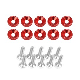 10 Pcs Engine Bay Dress Up Bolts M6 Aluminum Fasteners Screws Kit Fender Bumper Washer Bolt for Most Vehicle Replacement Screw Trim(Red)