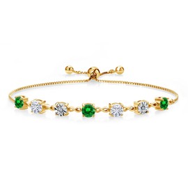 Gem Stone King 18K Yellow Gold Plated Silver Lab Grown Diamond Tennis Bracelet For Women Created Emerald Moissanite (3.53 Cttw, Fully Adjustable Up to 9 Inch)