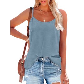OFEEFAN Women's Tank Tops Round Neck Spaghetti Strap Tops for Women Light Blue XL