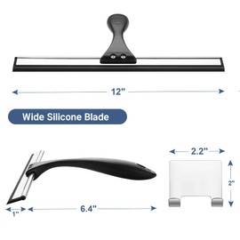 AmazerBath Squeegee for Shower Glass Door, Shower Squeegee for Glass Doors - All-Purpose Squeegee with Hook for Shower Doors, Windows, Mirrors, Tiles and Car Glass, 12 Inches