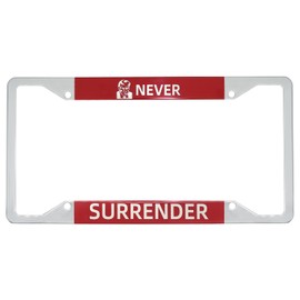 Hanwell Products Chrome License Plate Frame Made of Zinc Alloy, Trump Mugshot, Never Surrender, 2Pack Front & Rear Mirror Polish Holder Never Rust and Unbreakable with All Mounting Hardware Included
