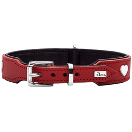 HUNTER Love Dog Collar, Colour: Brown/Black, Soft, Robust Cowhide Leather, Individually Sewn-in Hearts, Handmade, High, Particularly Soft, Made in Germany, Size 42