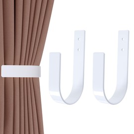 Groleca 2 Pack Modern Curtain Holdbacks Curtain Tiebacks Wall Mount Solid Aluminum U Shaped Curtain Wall Hooks Curtain Pull Backs Curtain Holders Curtain Tie Backs for Curtain (2, White)
