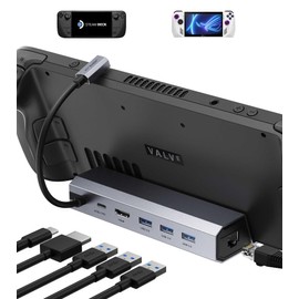 JSAUX 6-in-1 Docking Station Compatible with Valve Steam Deck/OLED/ASUS ROG Ally X/Lenovo Legion go/MSI Claw, Steam Deck Dock with HDMI 2.0 4K@60Hz, Three USB 3.0, Gigabit Ethernet, 100W Charge-HB0603