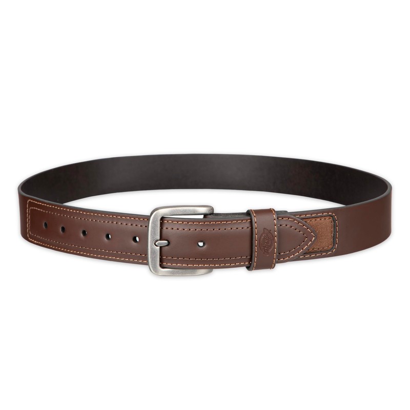 Dickies Men's Leather Canvas Inlay Belt, Brown, Medium