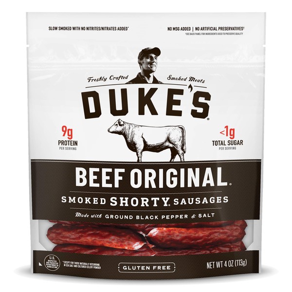 Duke's Beef Original Smoked Shorty Sausages, Keto Friendly Snack, 4 oz.