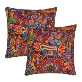 Pack of 2 Throw Pillow Cover Mexican Huichol Mayan Tribal Art Boho Throw Pillow Case Soft Velvet Decorative Home Decor Living Room Cushion Cover for Bed Couch Car 18x18 Inch