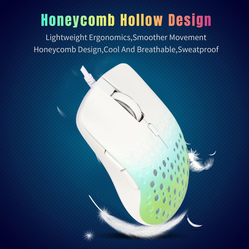 Wired Gaming Mouse with 7 RGB 3600DPI Lightweight Ergonomics Breathable