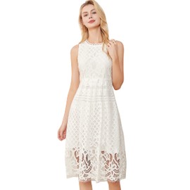 VEIISAR Women's Sleeveless Round Neck Scalloped Prom Lace Cocktail Party Dress White XL