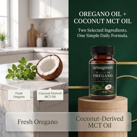 Amagreen Aceite Oregano y Coco - 60 Softgels, Oregano Oil with Coconut MCT Oil, Daily Dietary Supplement for Immune & Digestive Wellness, Non-GMO, Gluten-Free