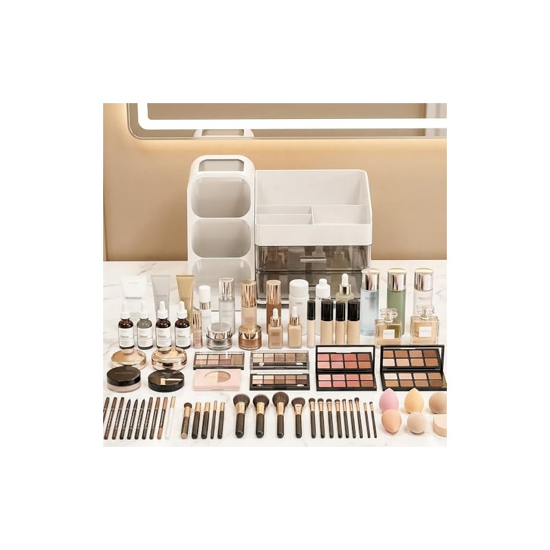 Large Capacity Makeup Organizer Countertop with Makeup Brush Holder for