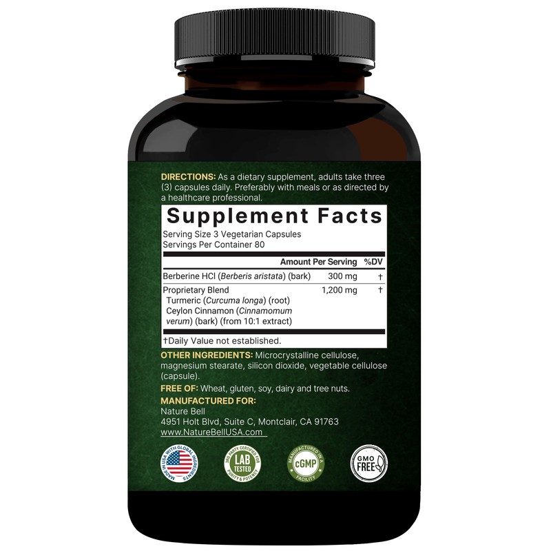 NatureBell Berberine Supplement 1,500mg with Ceylon Cinnamon & Turmeric Root,
