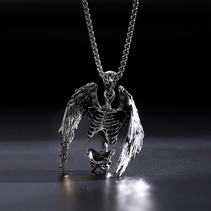 YZMOXNL Skull Necklace Punk Skeleton Wings Pendant Choker Goth Halloween