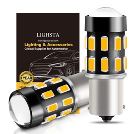 LIGHSTA 1156 LED Bulbs, Super Bright 24-SMD Non-Polarity 1073 1141 7506 BA15S LED Bulbs with Projector for Turn Signal Blinker Lights, Side Marker Lights, Amber Yellow(Pack of 2)