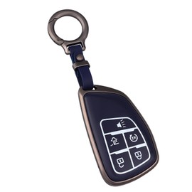 OFF WE GO for Chevy Key Fob Cover with Keychain, Zinc Alloy and TPU Protection Key Case for 2021-2024 Chevy Suburban Tahoe Silverado 1500 GMC Yukon Sierra Buick Envision Smart Key Holder, Blue