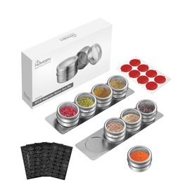 HOMGEN 8 Pack Magnetic Spice Jars Set Stainless Steel Magnetic Spice Containers 100ml/3.4oz Magnetic Spice Jars for Fridge BBQ Magnet Spice Tins Set Magnetic Spice Pots with Lids for Kitchen