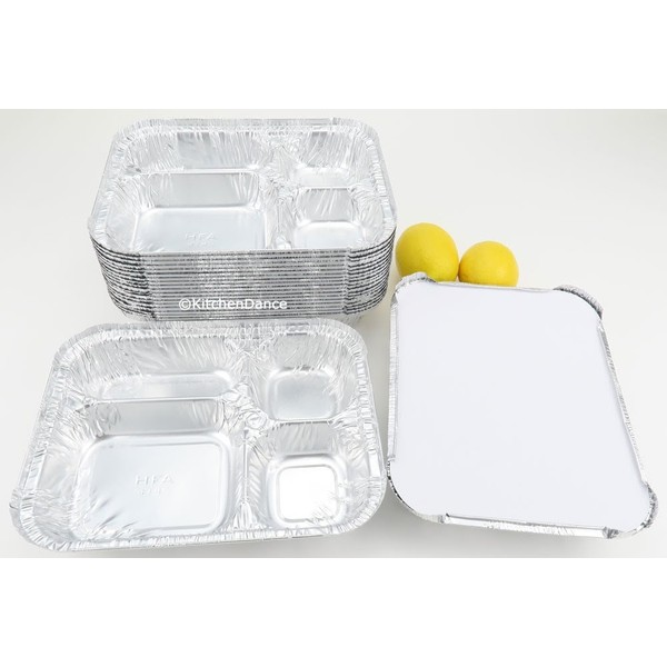 Disposable Aluminum 4 Compartment T.V Dinner Trays with Board Lid by Handi-Foil #4145L (25)