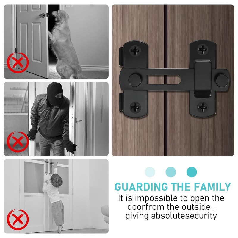 4 Pcs 180 Degree Flip Sliding Barn Door Lock Black