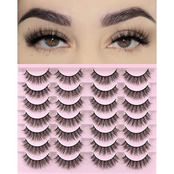 FARRED Natural Lashes Short Eyelashes Wispy False Mink Lash Pack