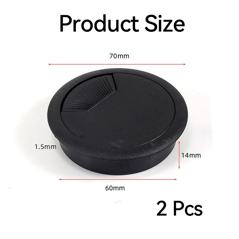 2 Pcs 60mm Desk Cable Grommets - Black Desk Cord