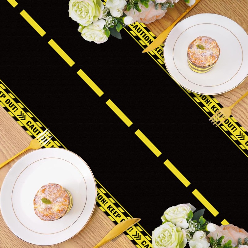 6Pcs Road Table Runner Plastic Disposable Checkered Race Car Table