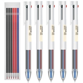 3 Color Ballpoint Pens, Set of 5 + 6 Refills, 0.02 inches (0.5 mm), Easy to Write, Smooth Drawing, Multi-Color, Cute, Stationery for Writing and Notebook