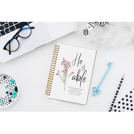 WNAGT Floral Christian Spiral Notebook 5.5x8.3, He Is Able Bible Journaling Notebooks, Prayer Journal, Ephesians 3:20 Bible Notebooks for Note Taking, Religious Scripture Journals for Writing