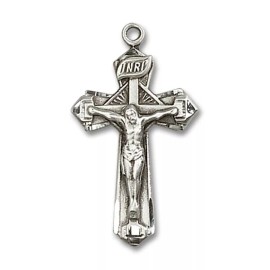 Bliss Sterling Silver Catholic Cross Crucifix Medal Pendant Necklace 24" Chain GiftBox