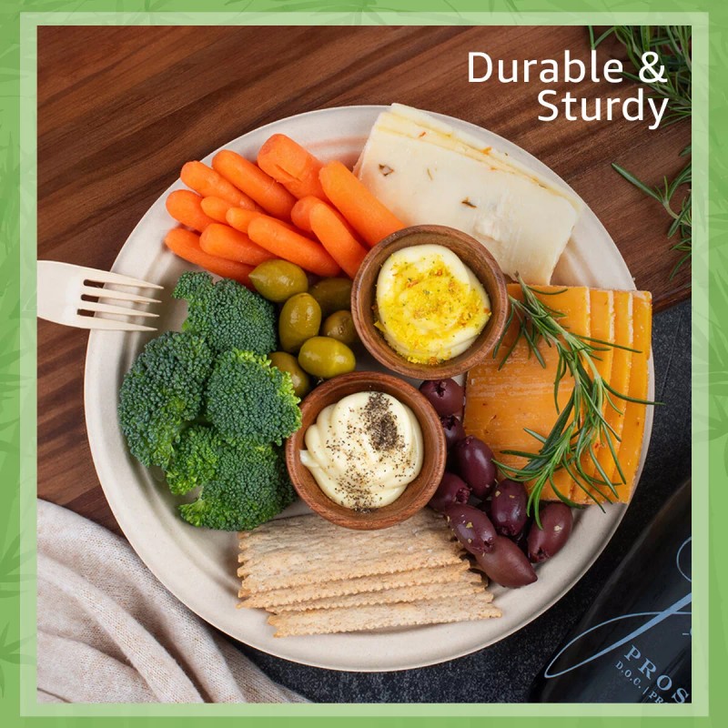 Ibambo Bamboo Disposable Paper Plates - Compostable Plate, PFAS Free