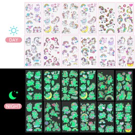 Unicorn Tattoos Girls Children Tattoo Girls Unicorns 12 Sheets Luminous Children's Tattoos Stickers Skin-Friendly Temporary Children's Tattoo Sugar Bag Girls Filling School Girls Gifts