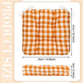 Geetery 4 Pack Chair Cushions for Dining Chairs, 16" x 15" Orange Kitchen Chair Cushions with Ties Buffalo Plaid Soft Comfy Seat Pads for Home Office Living Room Outdoor Indoor