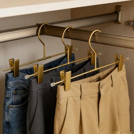 Koobay 11.8" Gold Matt Aluminium Metal Bottom Clips Pants Trousers Clothes Hangers,10 Pack Heavy Duty Space Saving Durable Adjustable Clips Legging Organizer,Toddler Infant Hangers Shirts Newborn