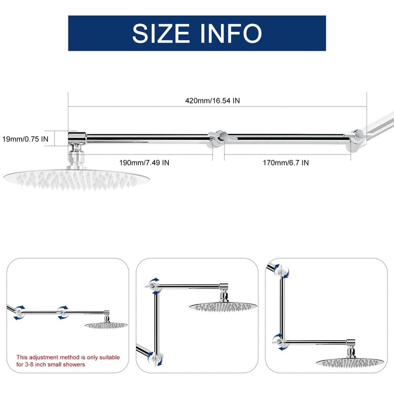 NearMoon Adjustable Shower Arm, Shower Extension Arm Universal Connection, Rise